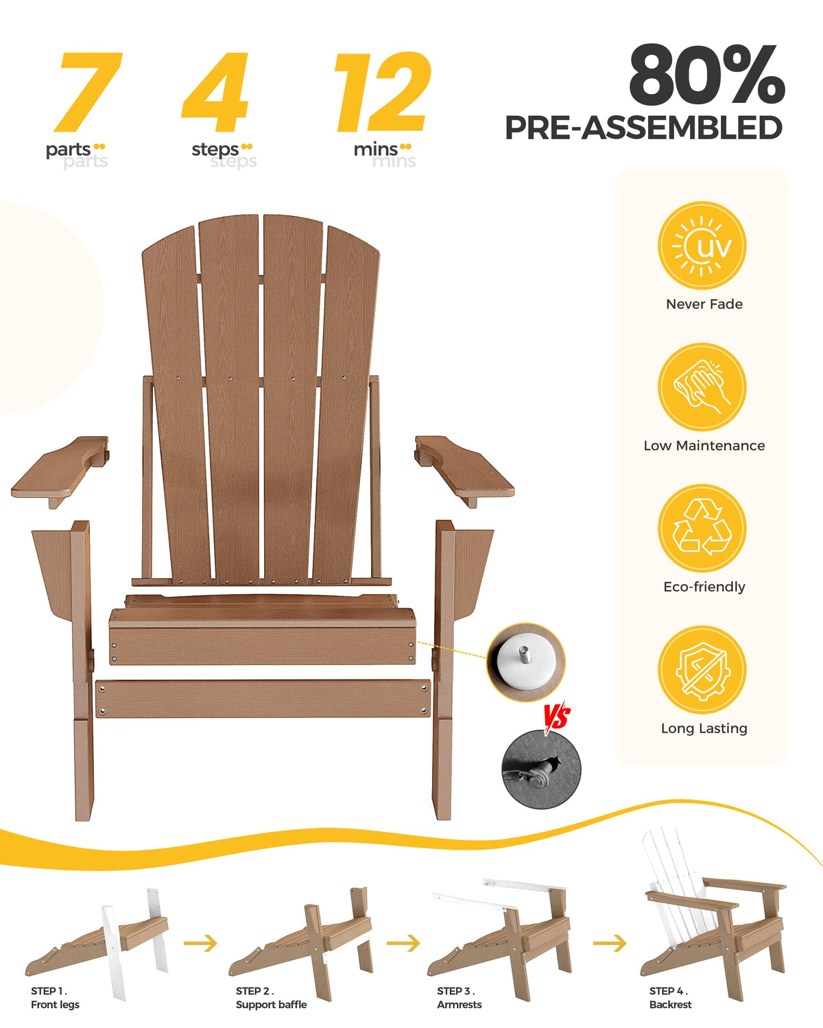 Folding HDPE Adirondack Chair N543594