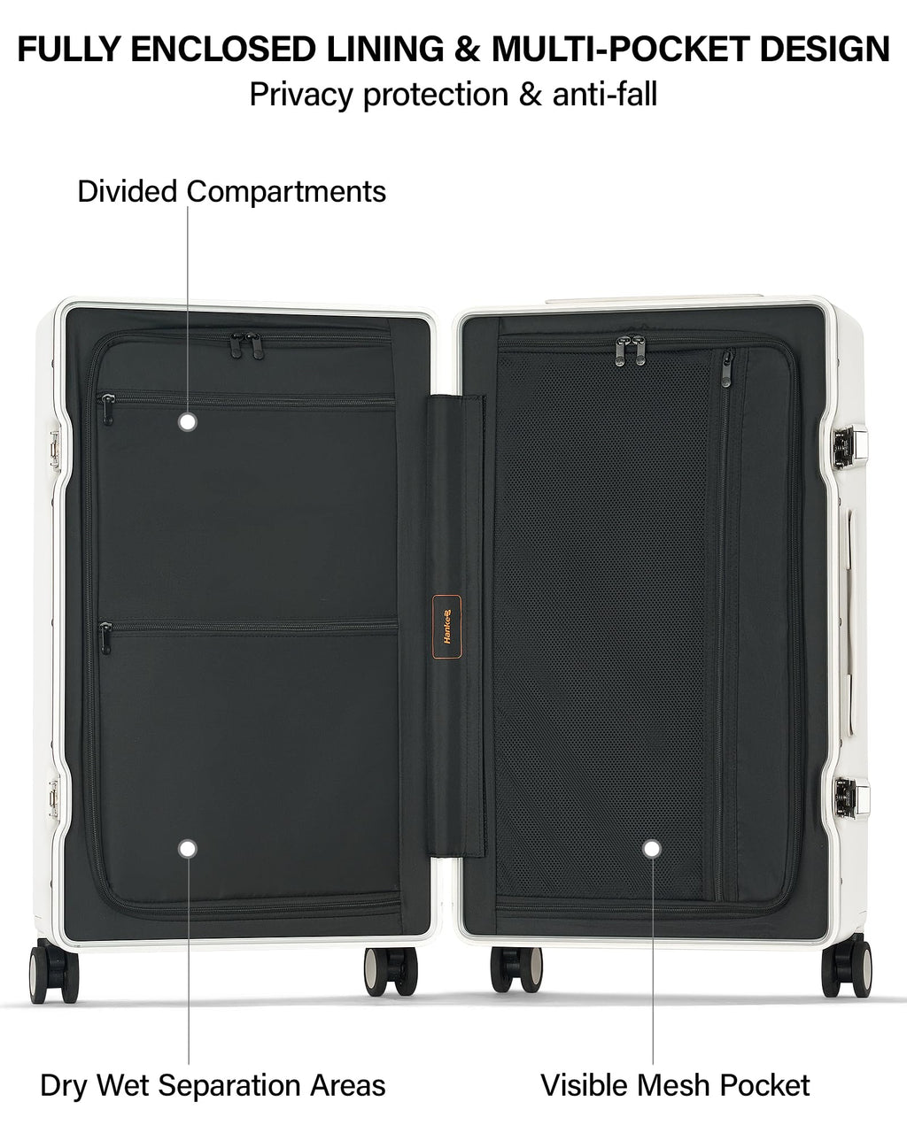 20 Inch Zipperless Aluminum Frame Hard Shell PC Carry-On Luggage with TSA Lock W2505