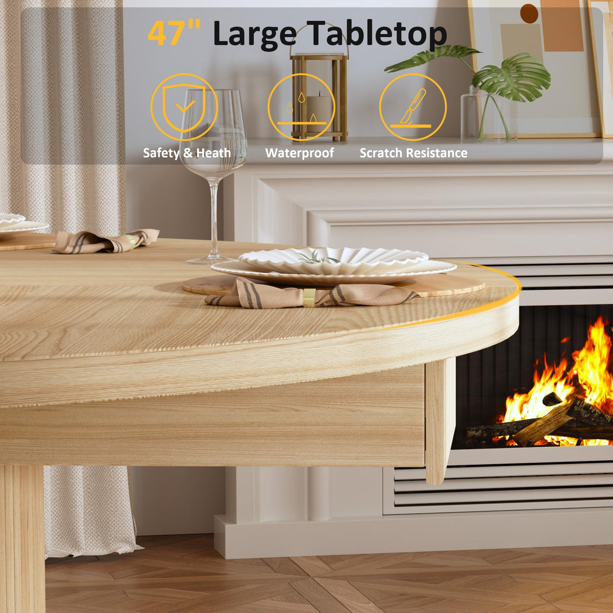47.2" Round Wood Dining Table with 4 Drawers G94216