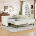 Twin Size Beige Boucle Upholstered Daybed with Trundle V9213