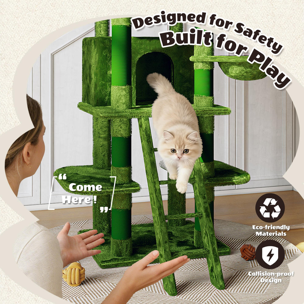 70.87'' Cat Tree Tower with Scratching Post and Hanging Hammock F622