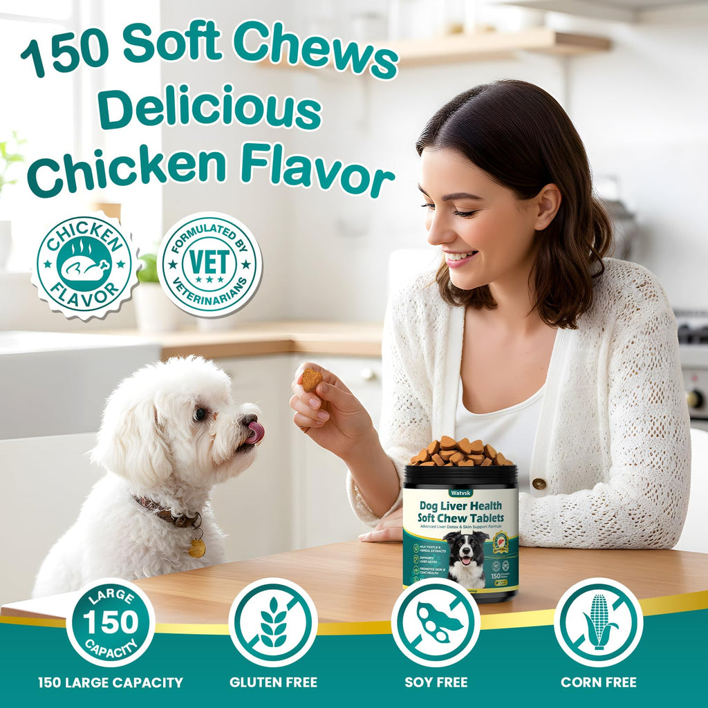 Milk Thistle Supplement for Dogs with Curcumin Choline Fish Oil Prebiotics Chicken Flavor Z1371