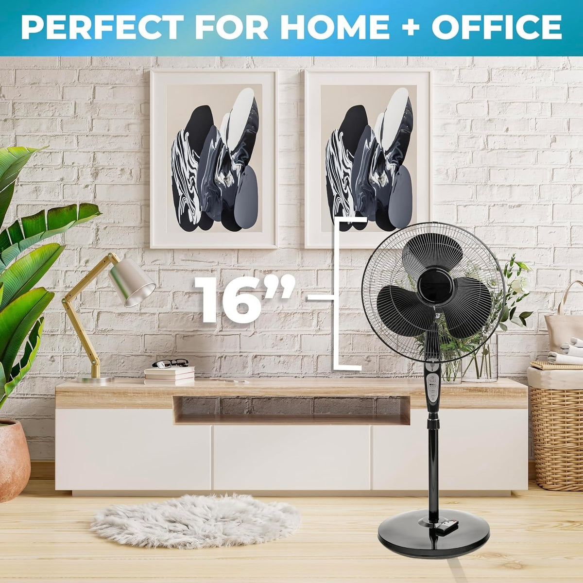 18" Oscillating Pedestal Fan with Remote Control, 3 Speed, Adjustable Height & Tilt M9781