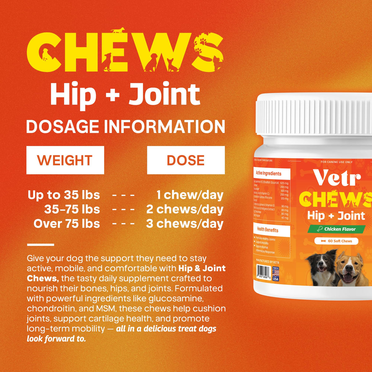 Chicken Flavored Hip and Joint Chews for Dogs, 60 Chewable Tablets D2577