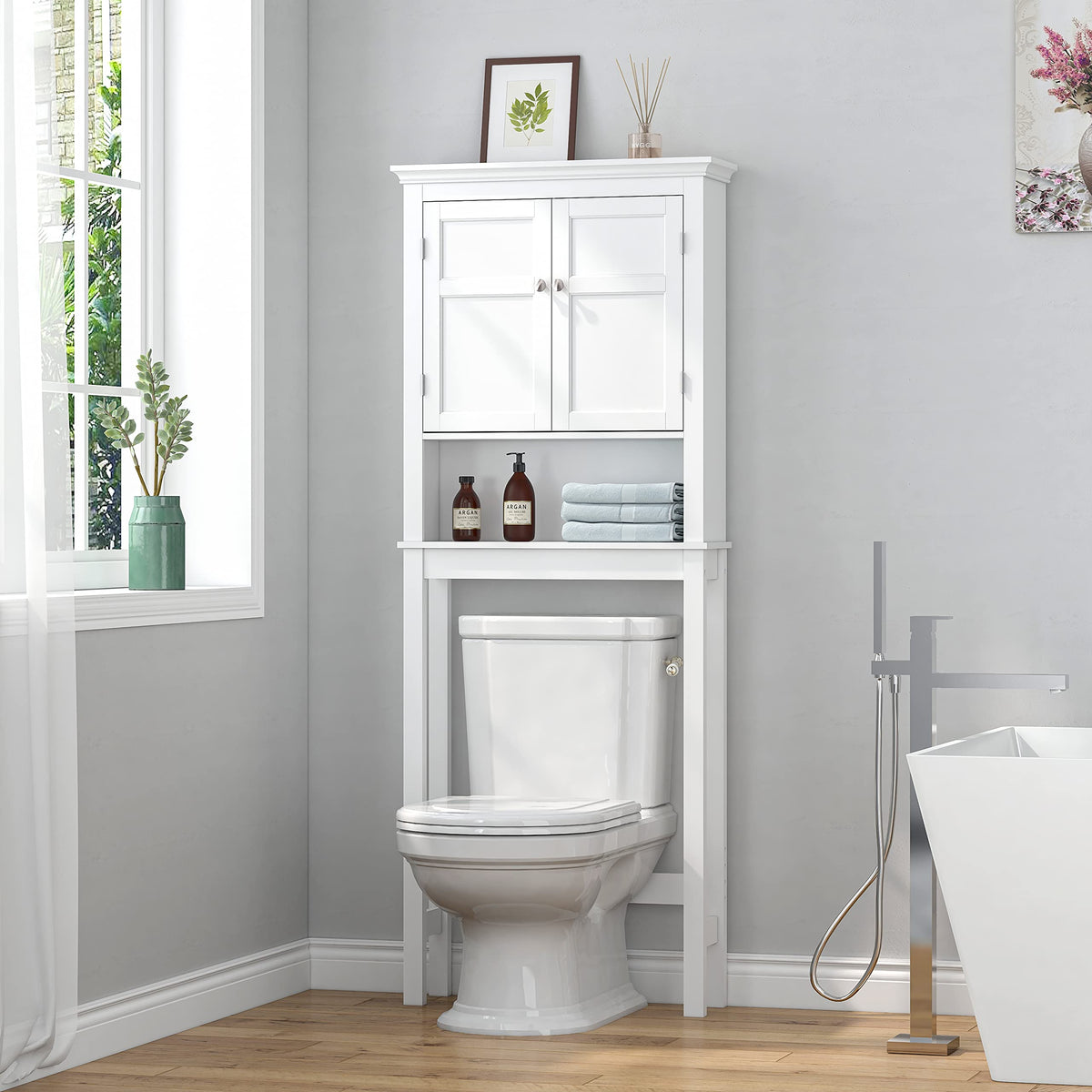Over the Toilet Storage Cabinet with Doors and Adjustable Shelf J541096