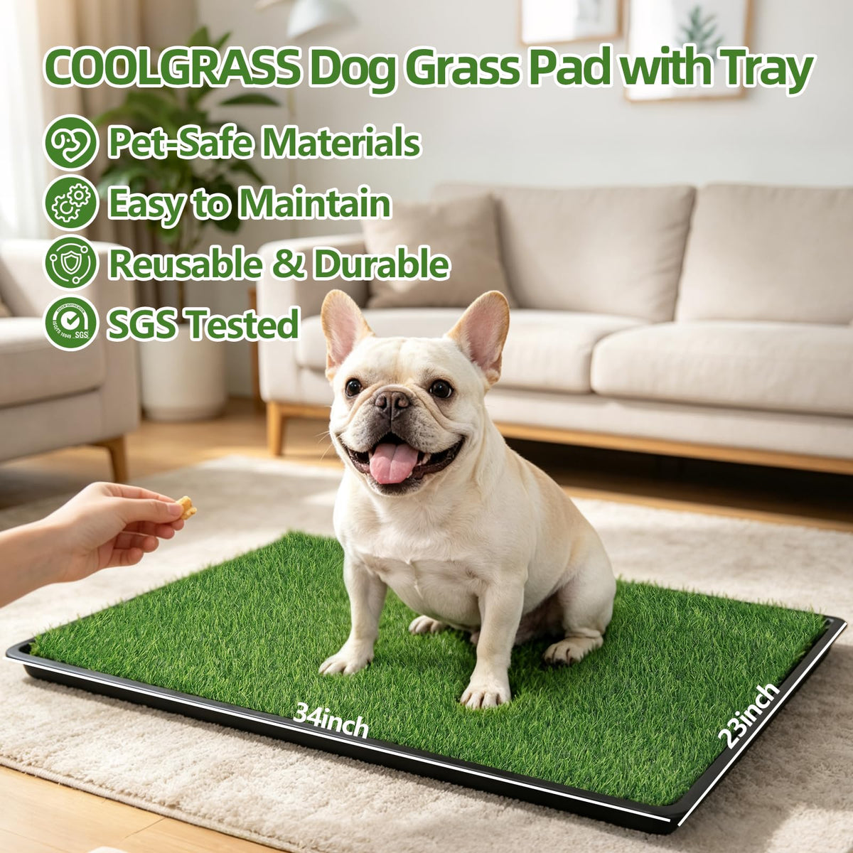 Dog Grass Pad with Tray, 34 x 23 Inch, 2 Artificial Grass Pads N682