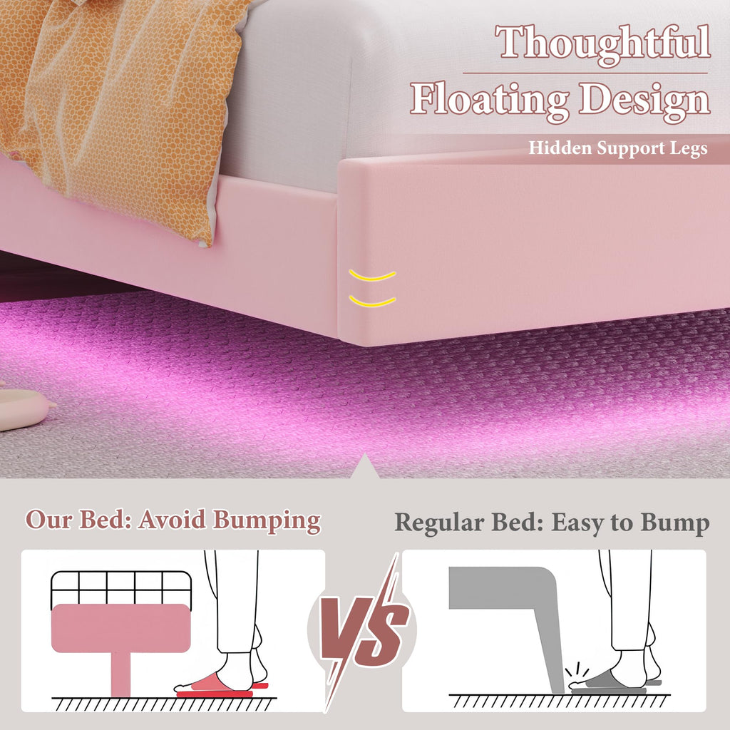 Full Size LED Bed Frame with Charging Station Headboard G2654