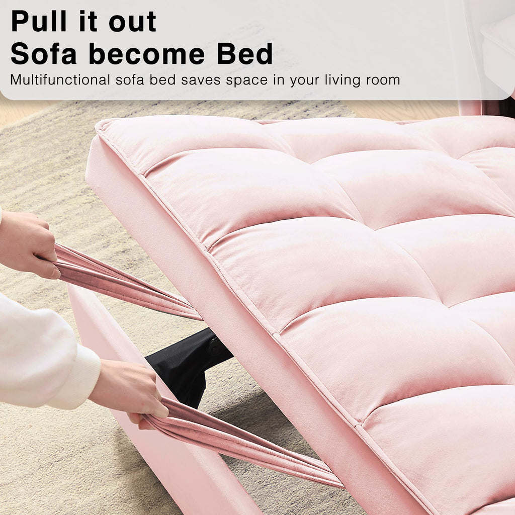 3 in 1 Convertible Sleeper Sofa Bed Velvet Pink O555
