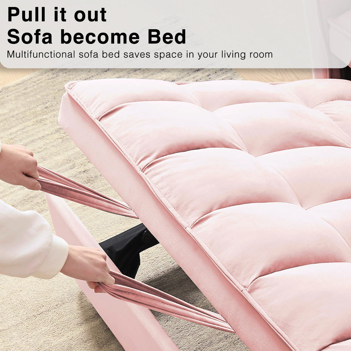 3 in 1 Convertible Sleeper Sofa Bed Velvet Pink O555
