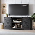 Black Farmhouse TV Stand with Storage Cabinets & Sliding Barn Doors E3573