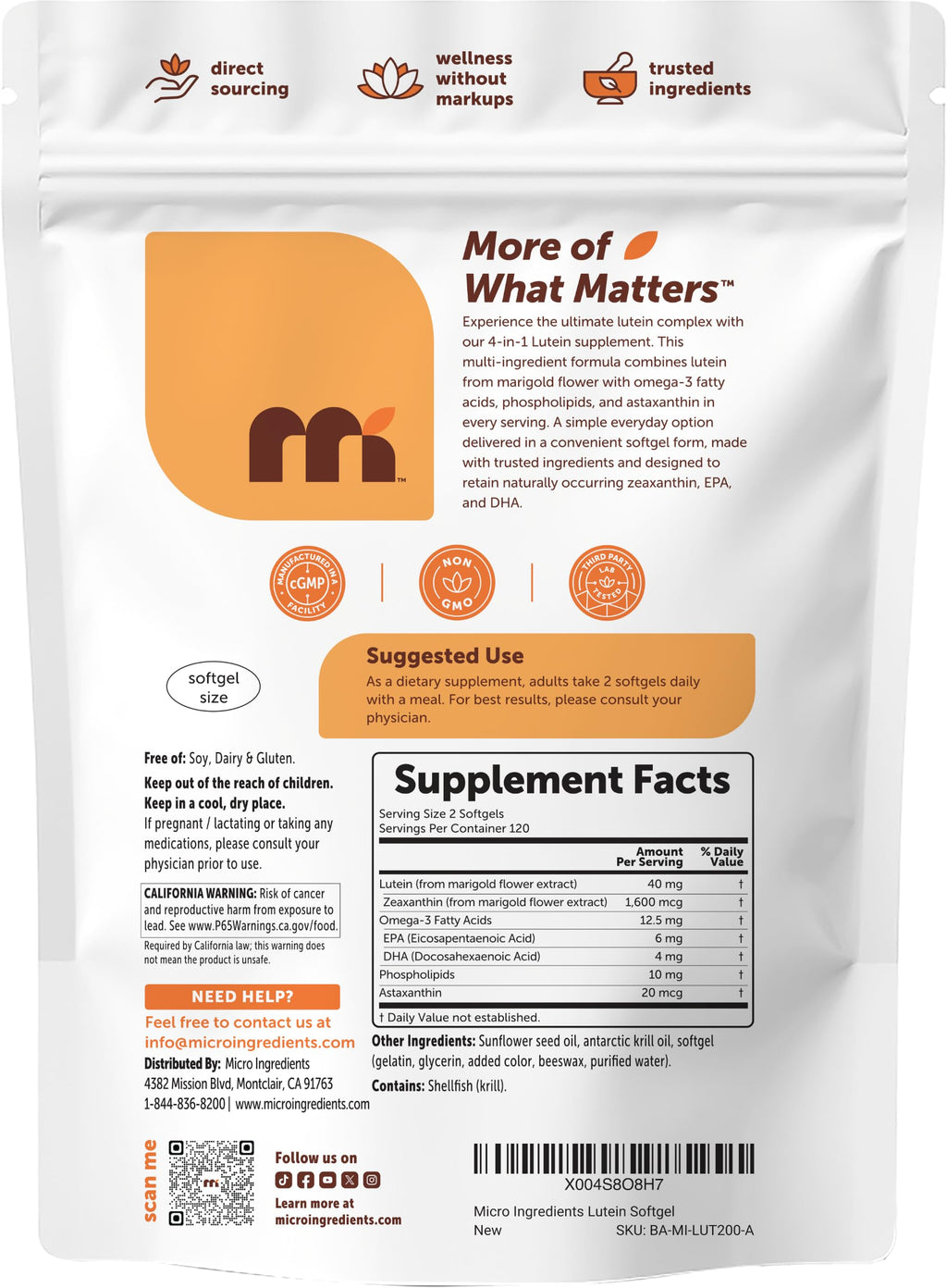 Lutein Zeaxanthin 40mg Omega-3 DHA EPA P731