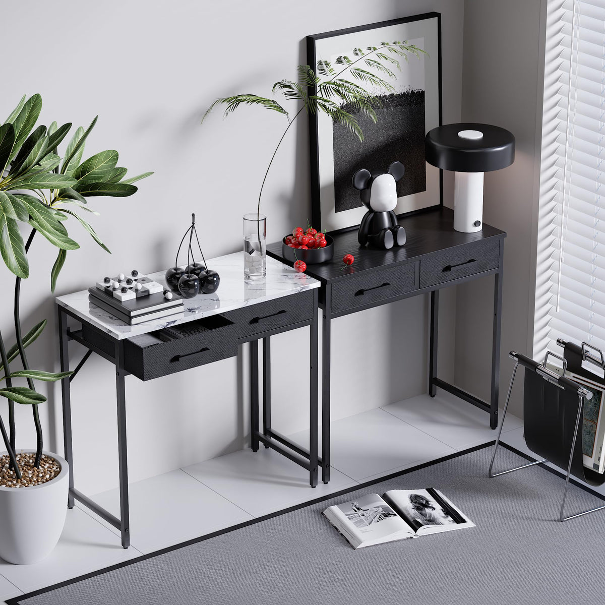 32 Inch Small Computer Desk with 2 Drawers Black Q240