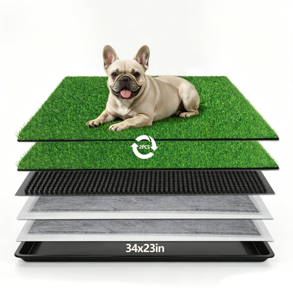 Dog Grass Pad with Tray, 34 x 23 Inch, 2 Artificial Grass Pads N682