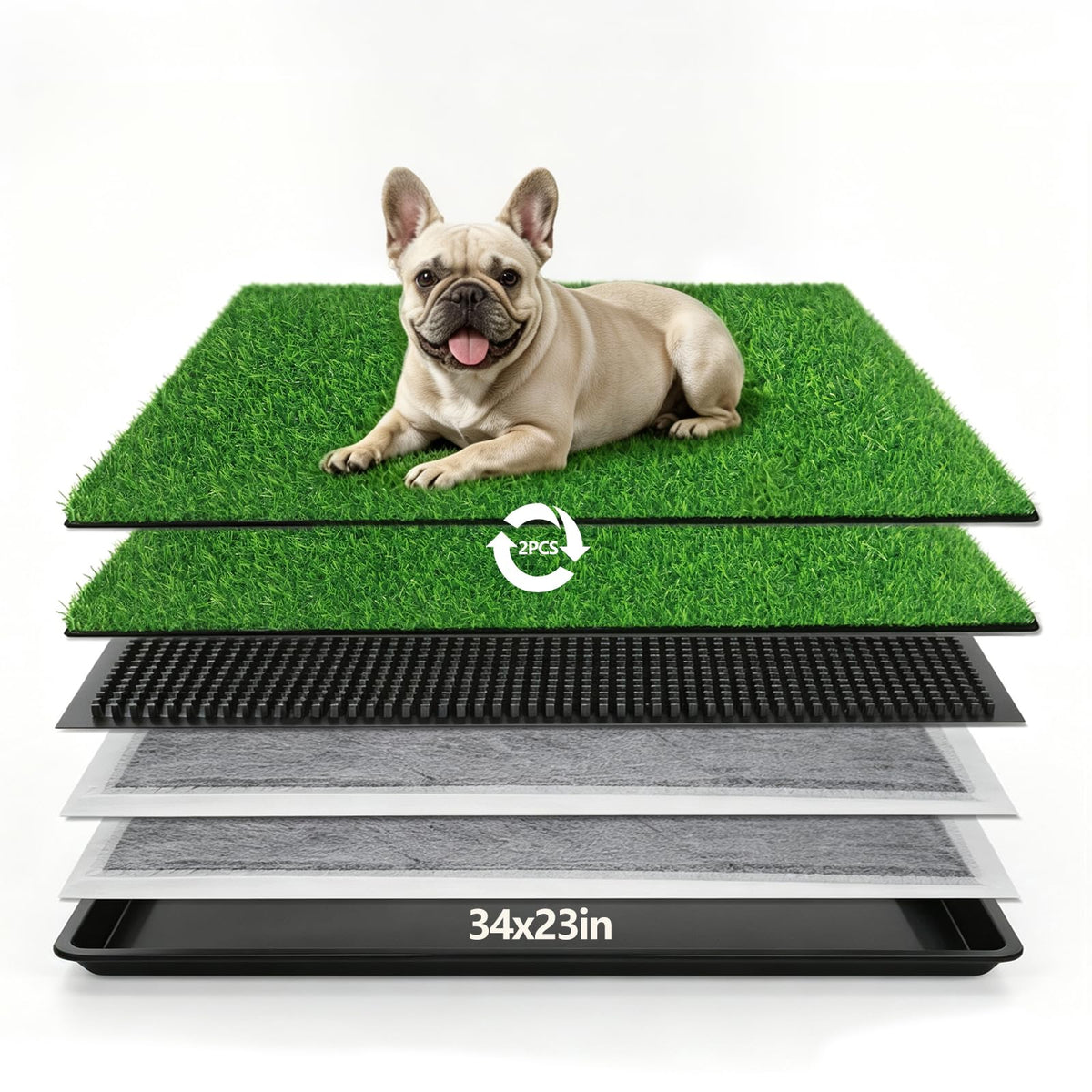 Dog Grass Pad with Tray, 34 x 23 Inch, 2 Artificial Grass Pads N682