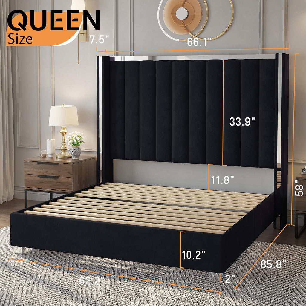 Queen Upholstered Bed Frame with Tall Headboard M68842