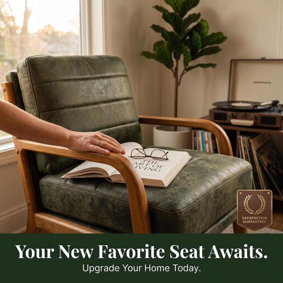 Mid Century Modern Faux Leather Accent Chair Set of 2 W958