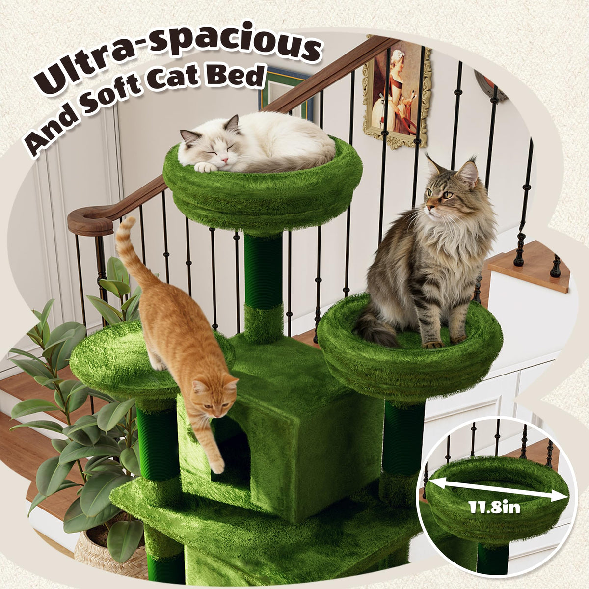 70.87'' Cat Tree Tower with Scratching Post and Hanging Hammock F622