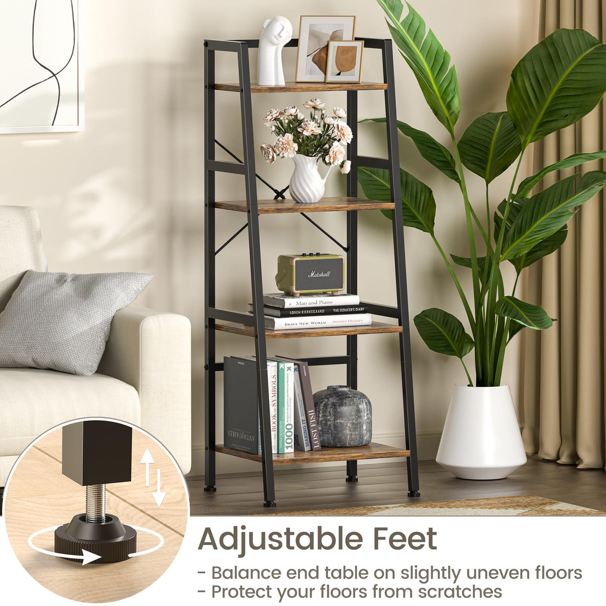 4-Tier Industrial Bookshelf with Steel Frame L80856