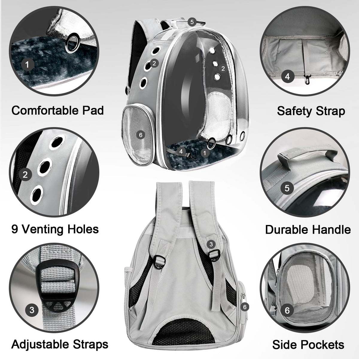 Grey Ventilated Cat Backpack Carrier K898703