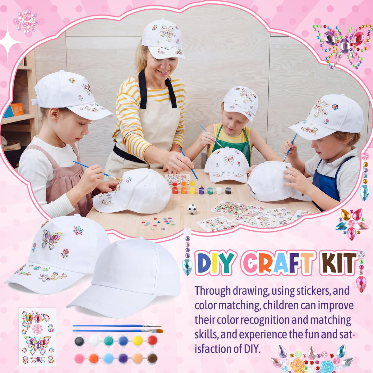 30 Pcs White Blank Adjustable Baseball Caps with Acrylic Paint Brushes K6253