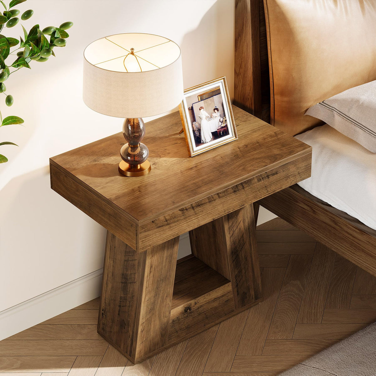 24" 2-Tier Narrow Wooden Side Table Set of 2 E789784