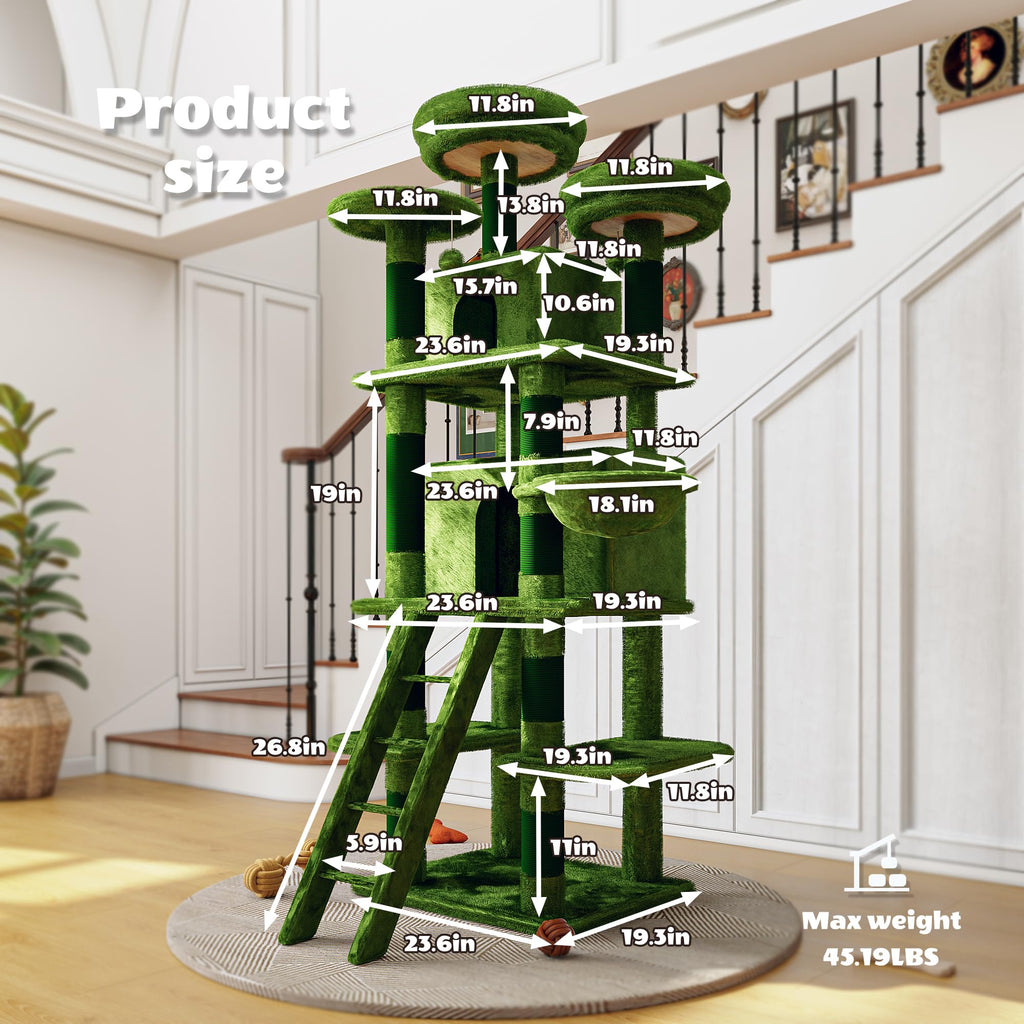 70.87'' Cat Tree Tower with Scratching Post and Hanging Hammock F622