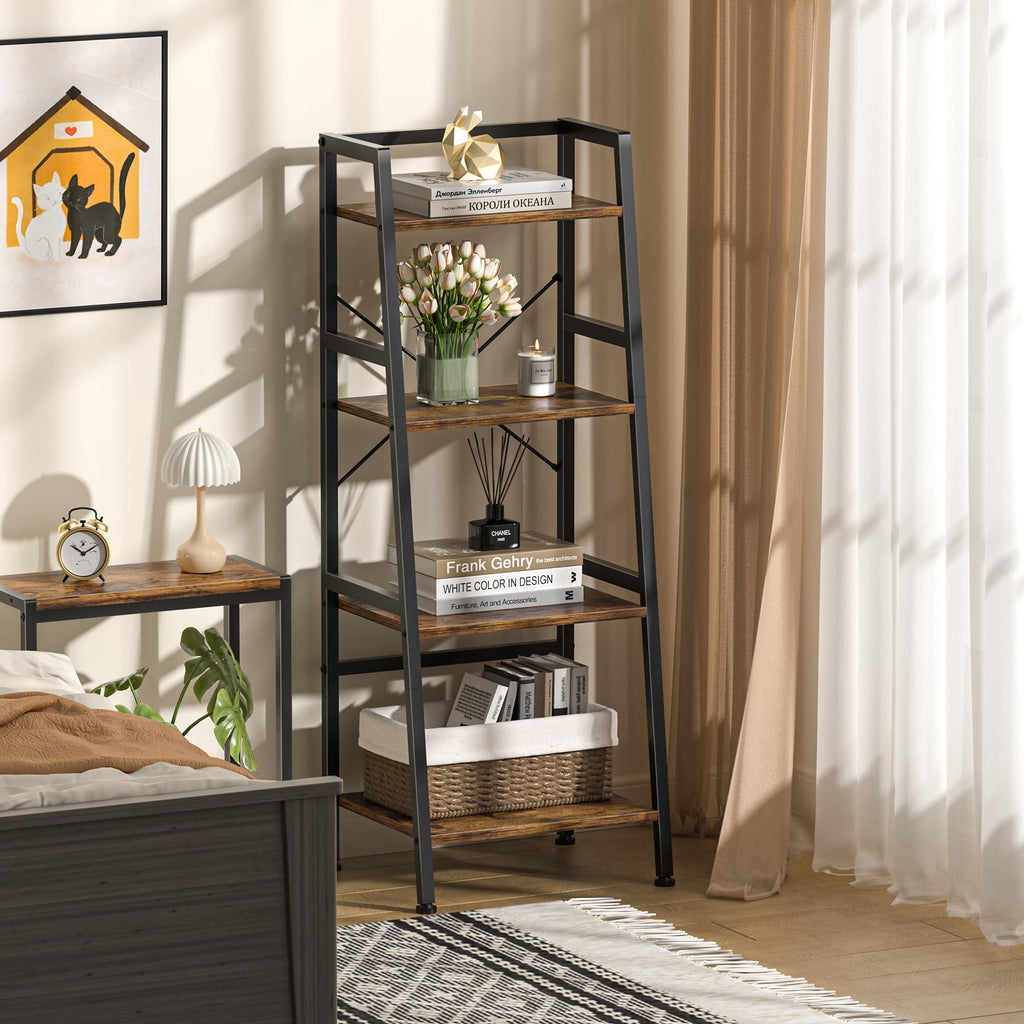 4-Tier Industrial Bookshelf with Steel Frame L80856