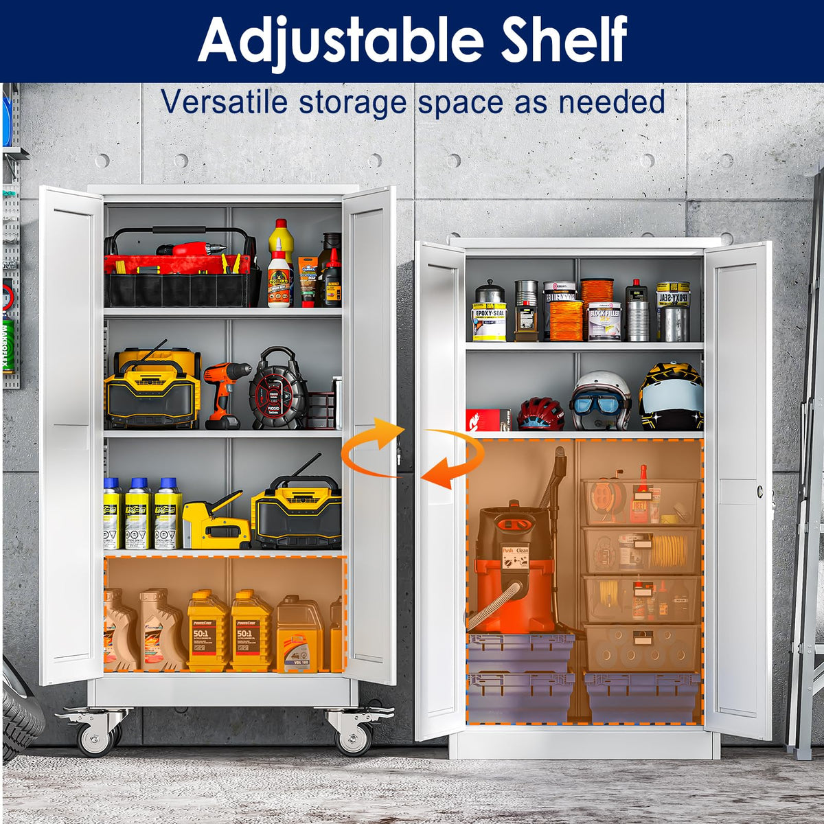 61" Metal Rolling Storage Cabinet with 2 Doors and Wheels O876902