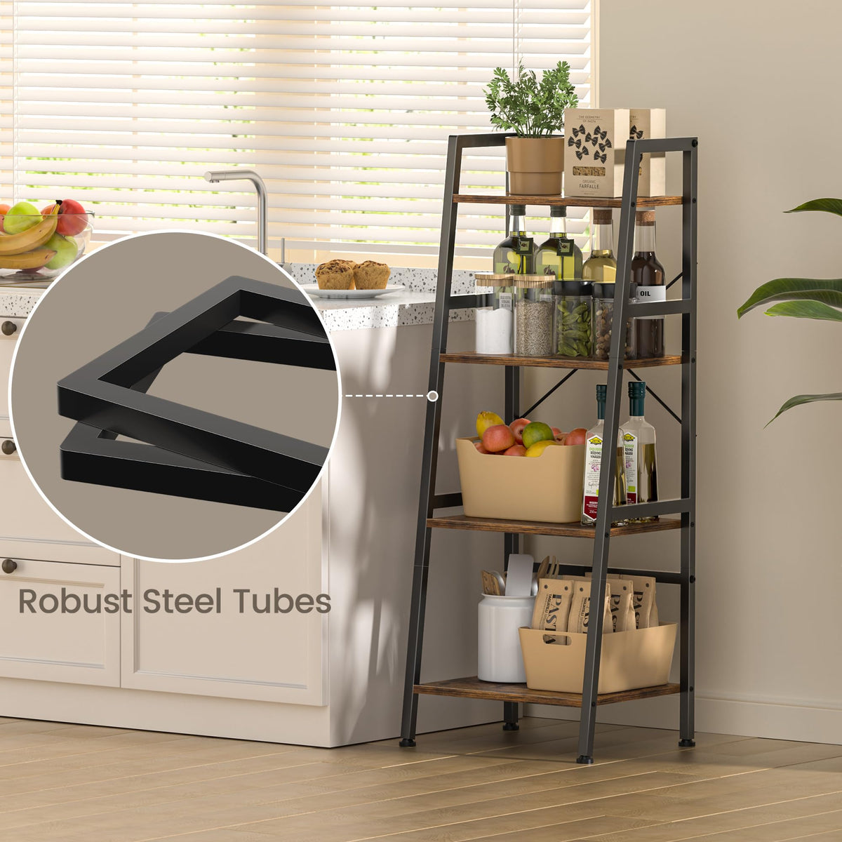 4-Tier Industrial Bookshelf with Steel Frame L80856