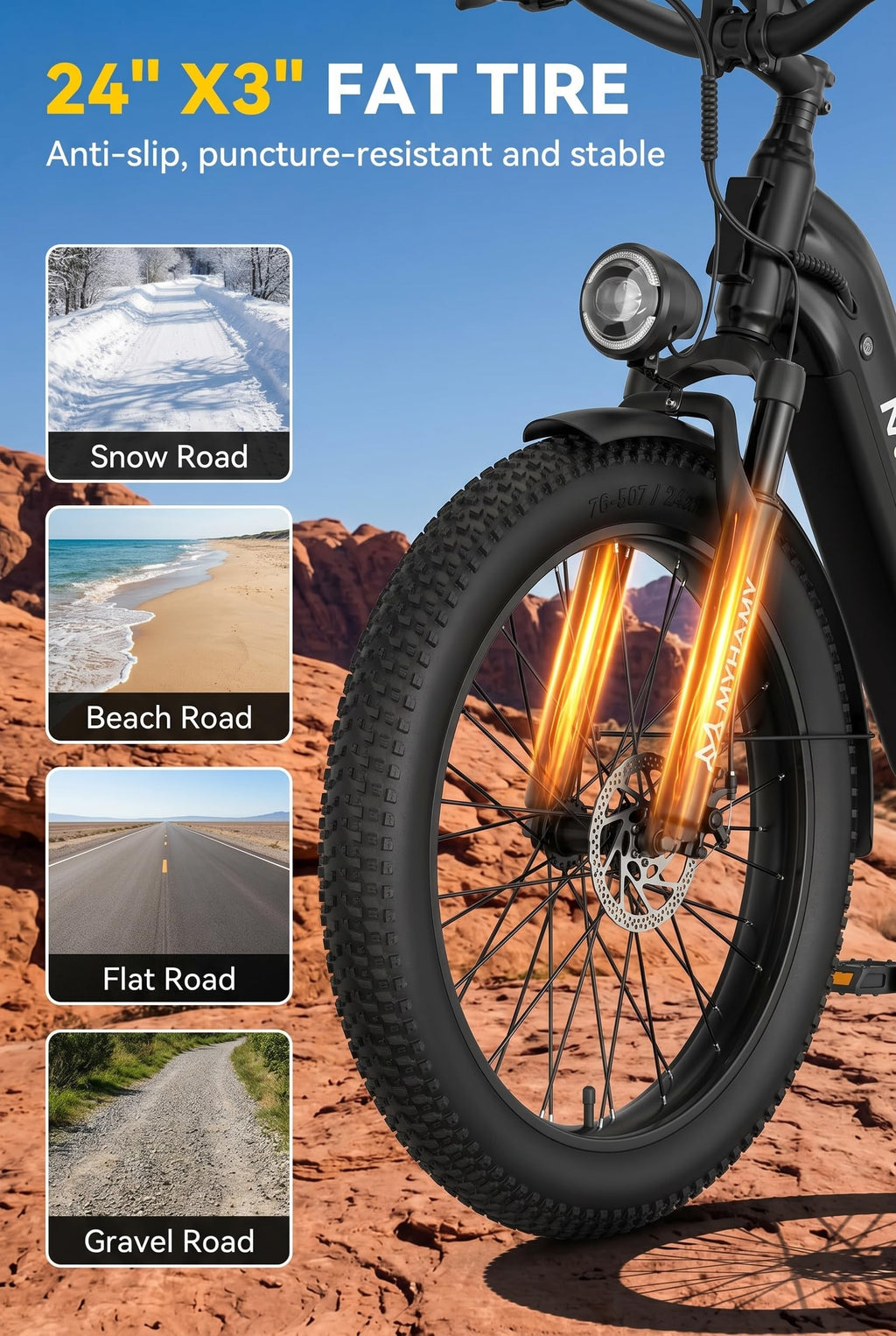 2000W Electric Bike 24 Fat Tire 48V 18Ah Step-Thru Y1554