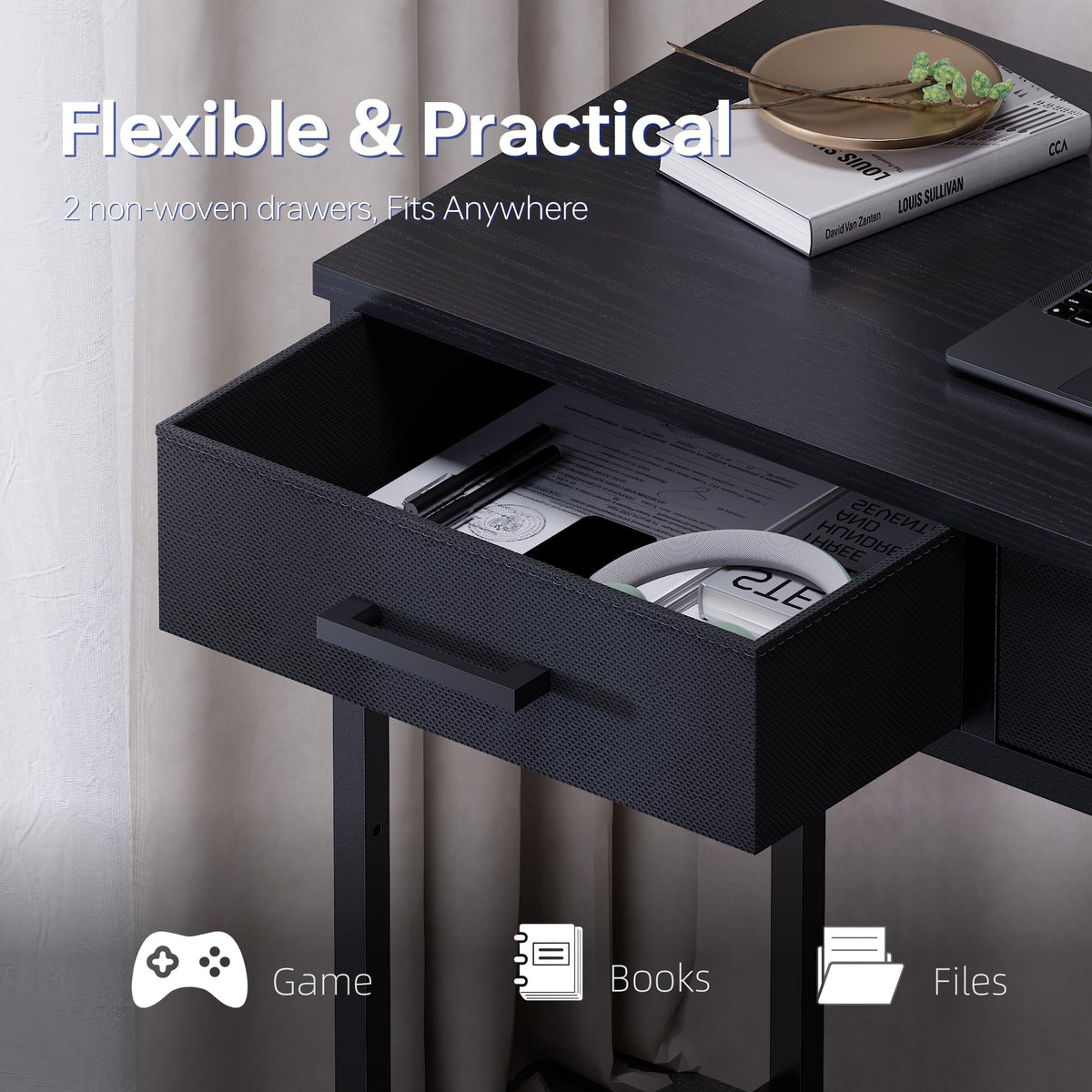 32 Inch Small Computer Desk with 2 Drawers Black Q240