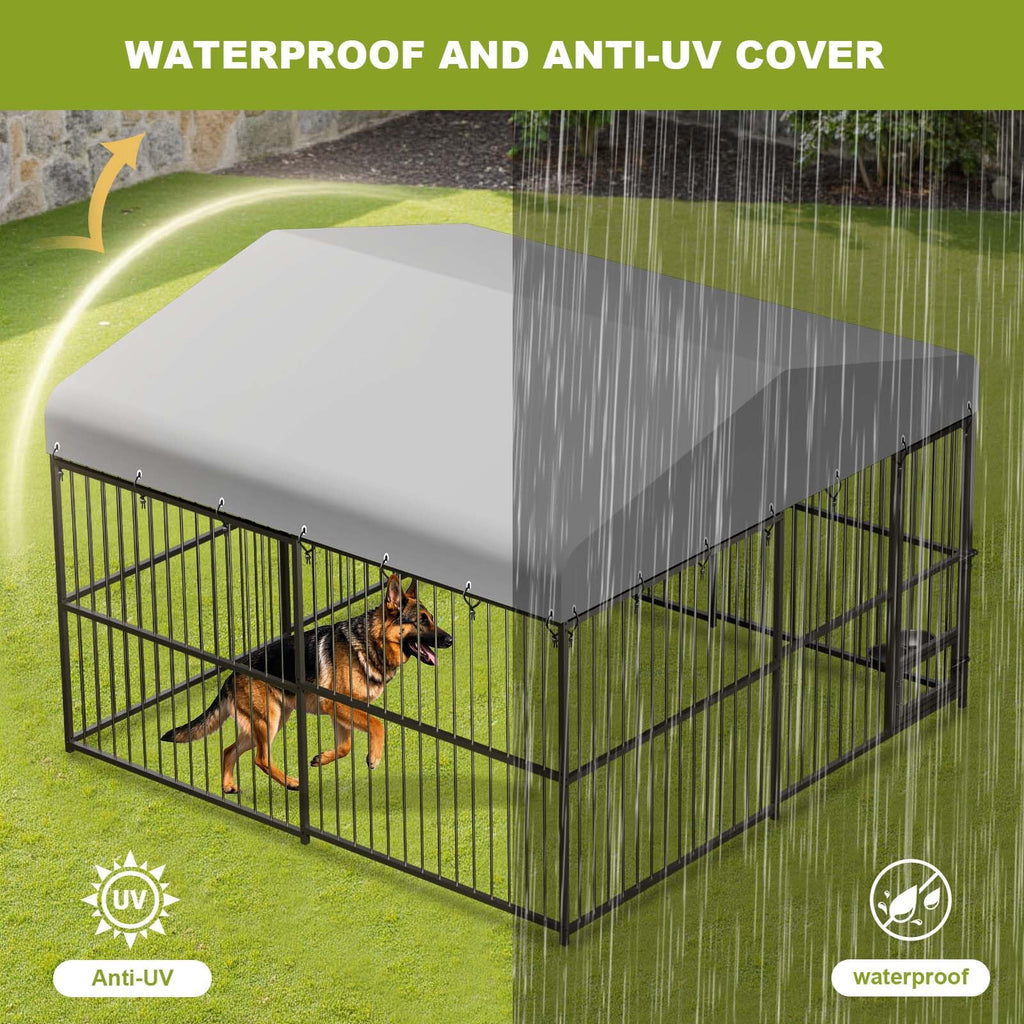 10x10x6 ft Heavy-Duty Outdoor Dog Kennel with Roof F81648