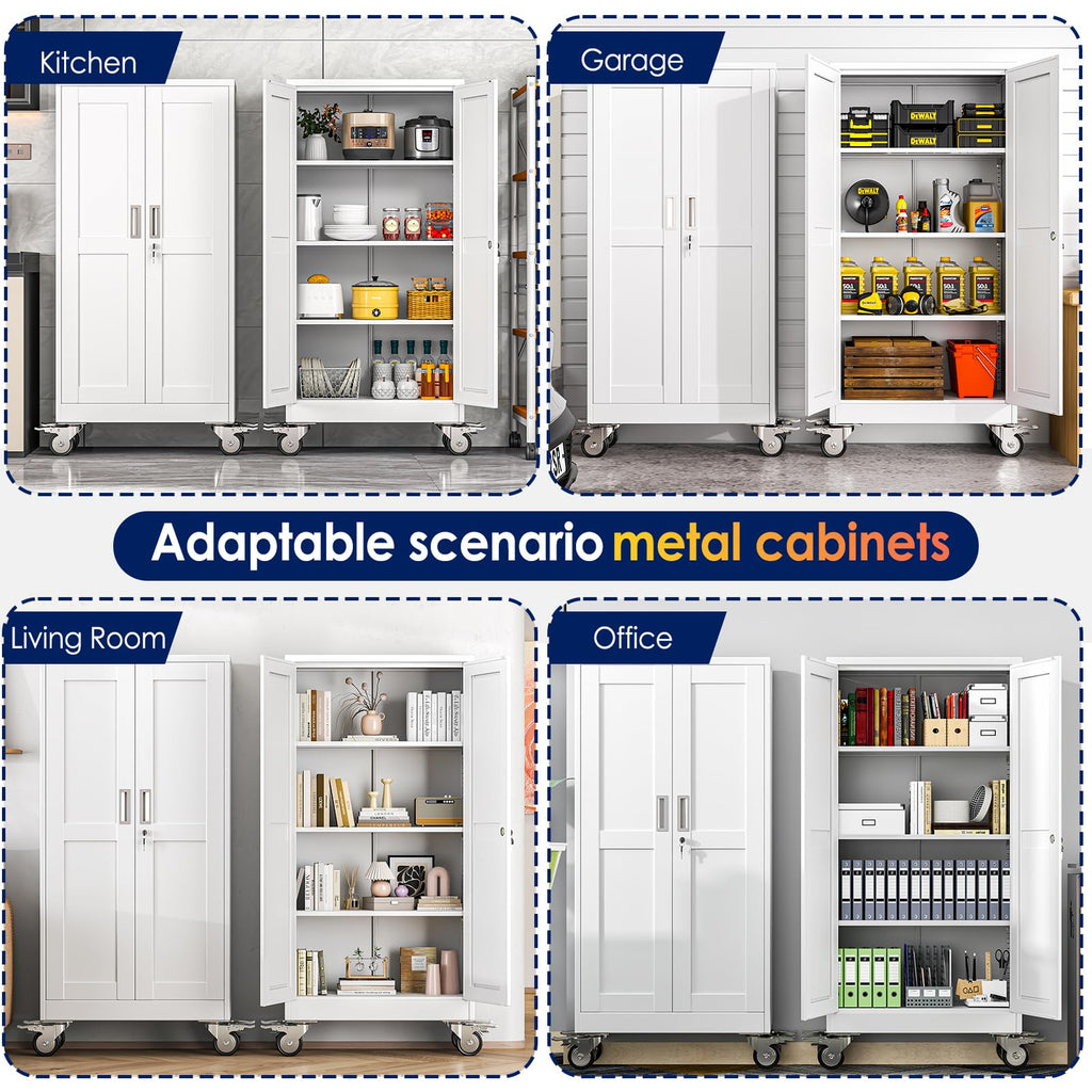 61" Metal Rolling Storage Cabinet with 2 Doors and Wheels O876902