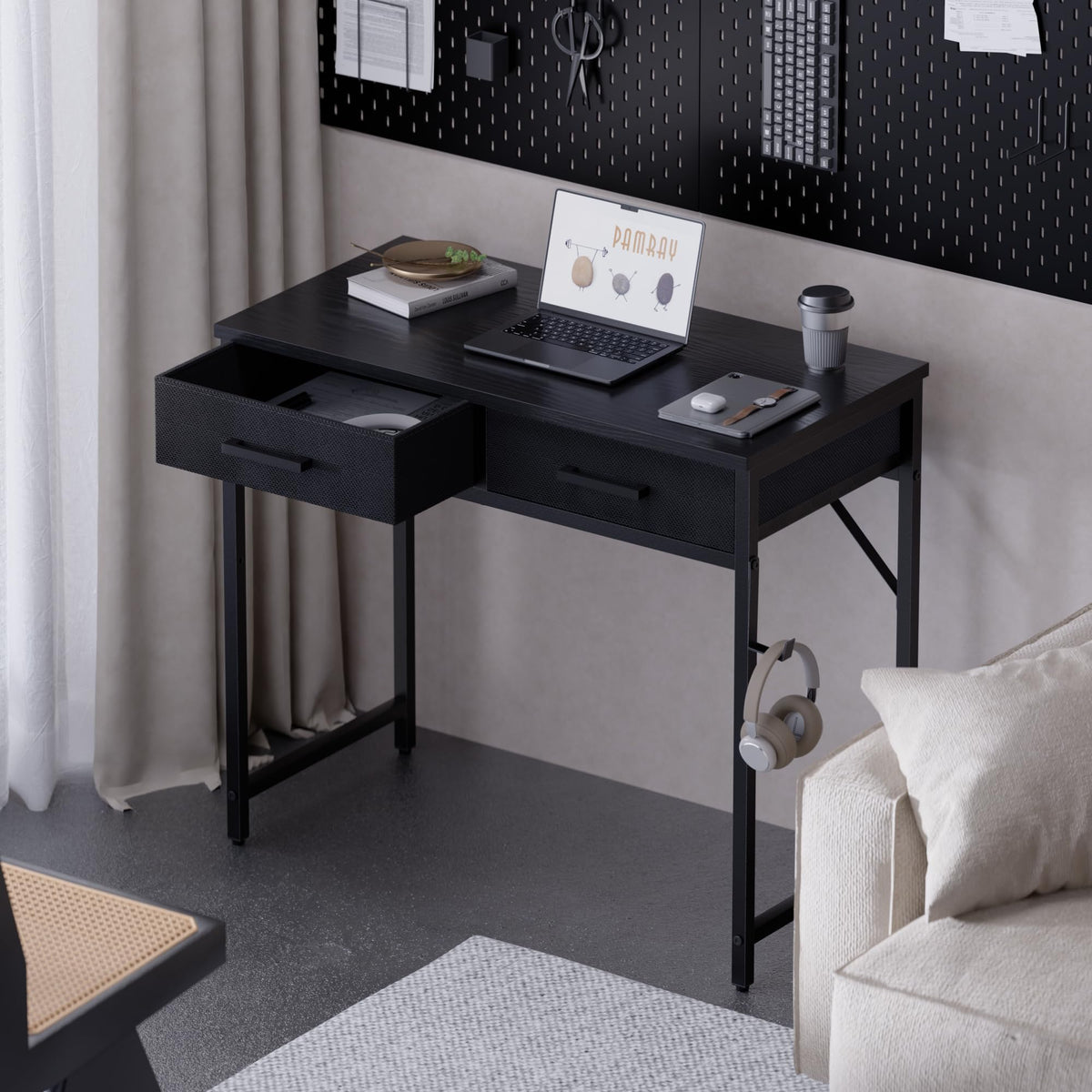 32 Inch Small Computer Desk with 2 Drawers Black Q240