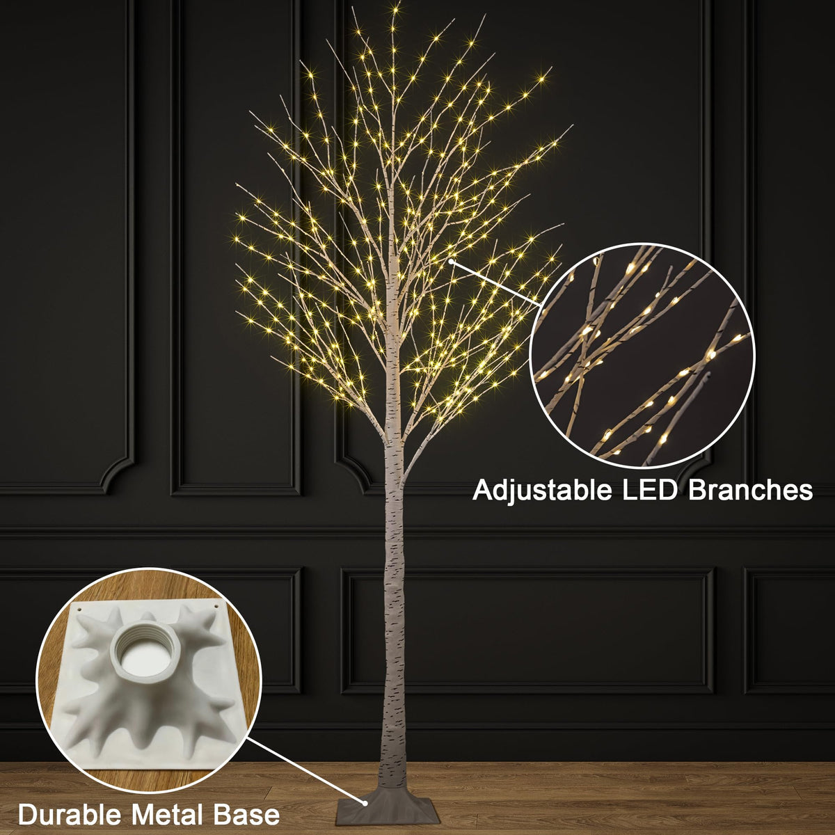 2 Pack 8FT 132 LED Warm White Lighted Birch Tree V9861