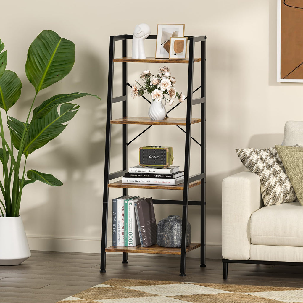 4-Tier Industrial Bookshelf with Steel Frame L80856
