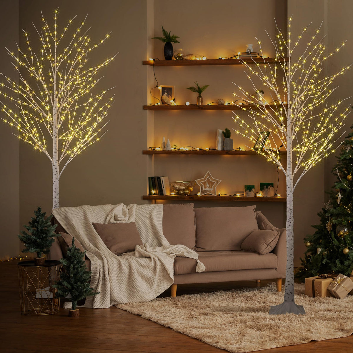 2 Pack 8FT 132 LED Warm White Lighted Birch Tree V9861