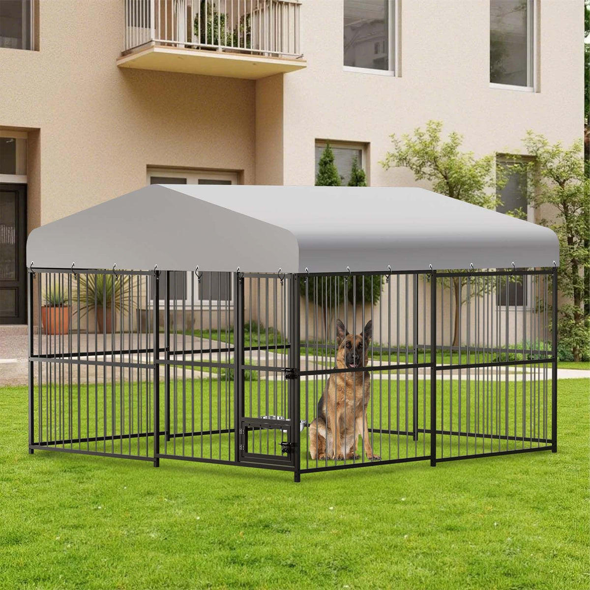 10x10x6 ft Heavy-Duty Outdoor Dog Kennel with Roof F81648