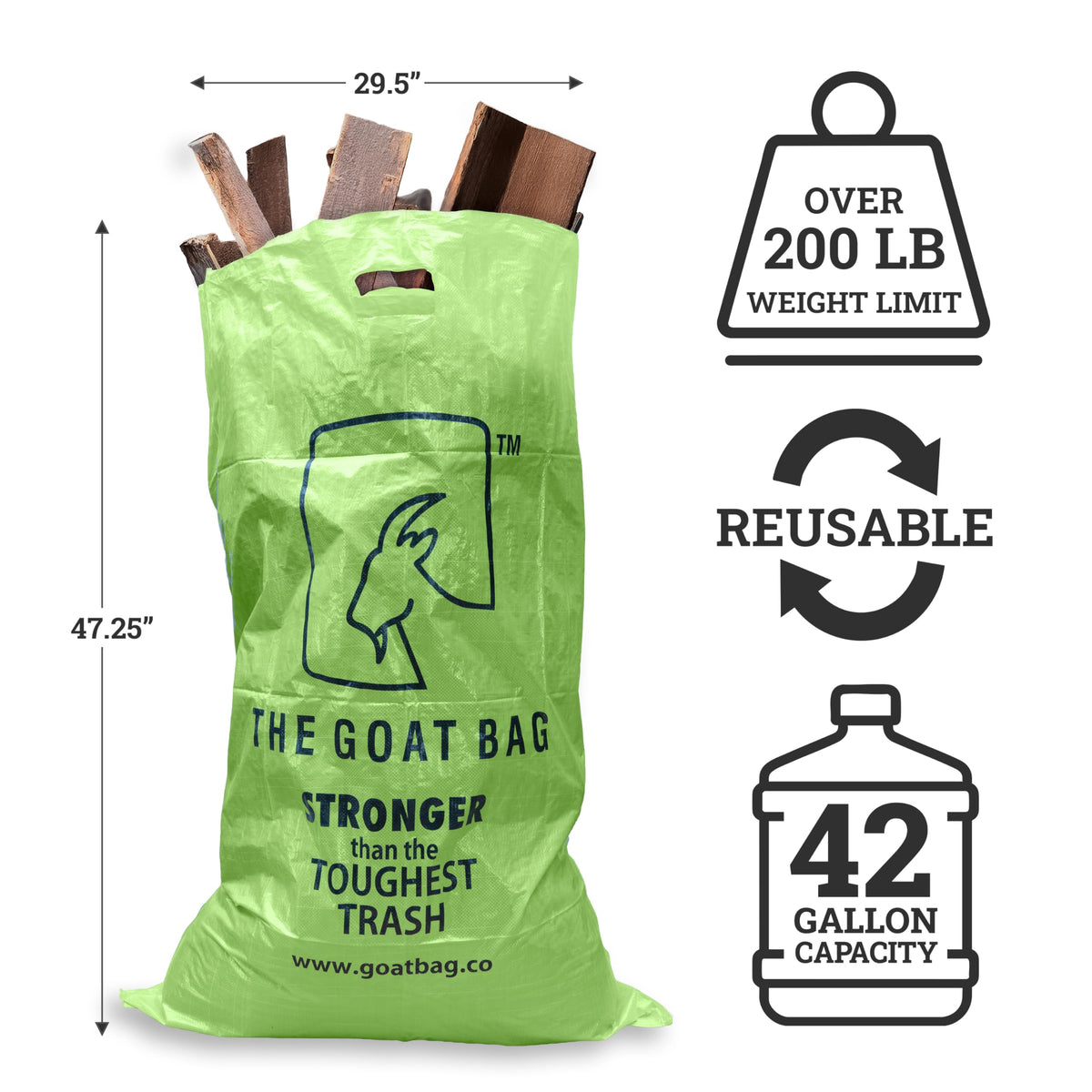 Heavy Duty 42-Gallon Reusable Polypropylene Contractor Bags 10-Pack J307
