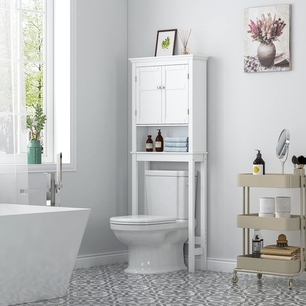 Over the Toilet Storage Cabinet with Doors and Adjustable Shelf J541096
