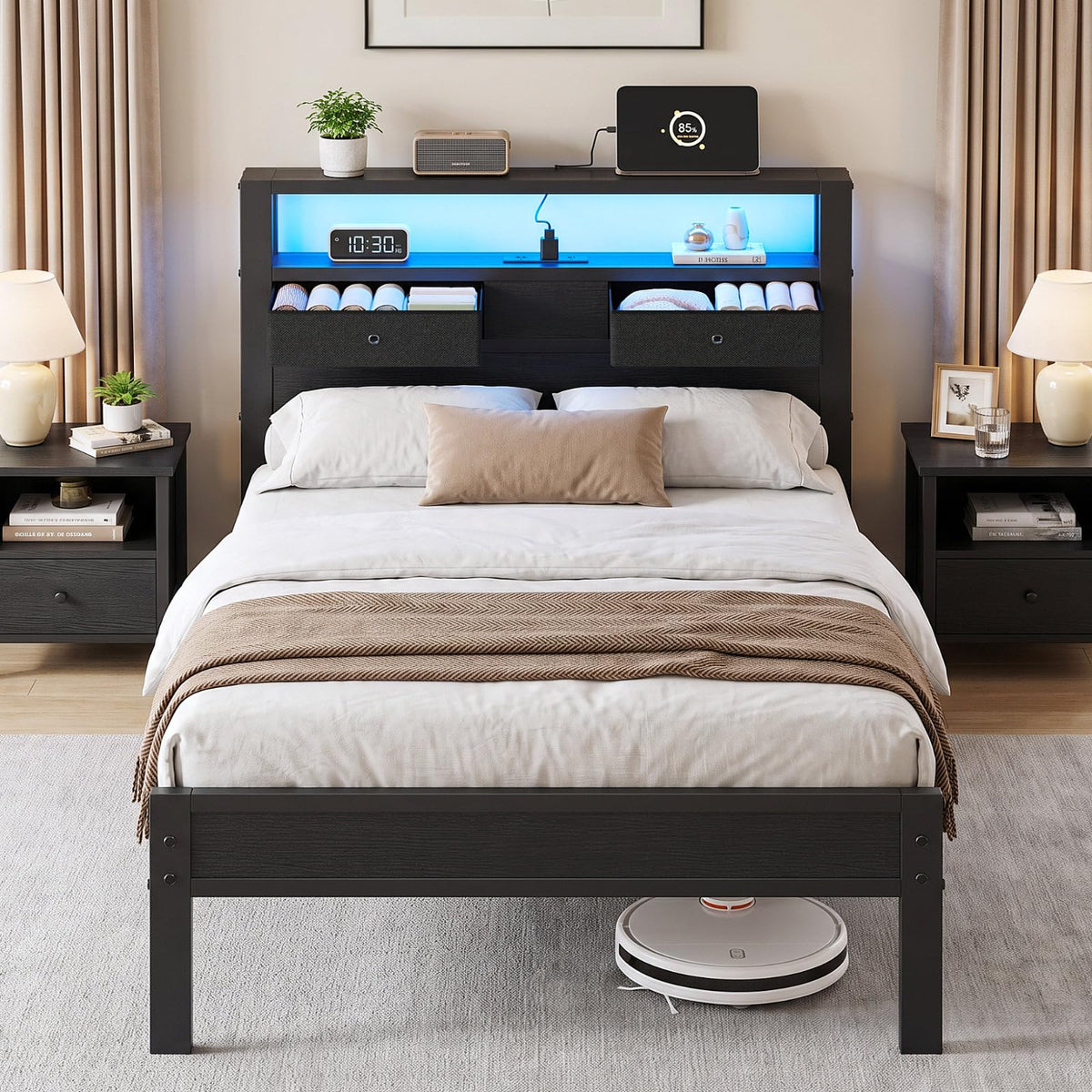 Twin Size Bed Frame with Storage Headboard and 2 Drawers O203491