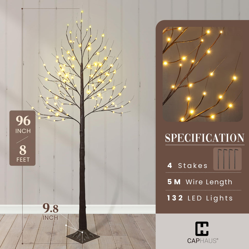 8 Ft Pre-Lit Twinkling Brown Birch Tree with 132 Warm White LED R8519