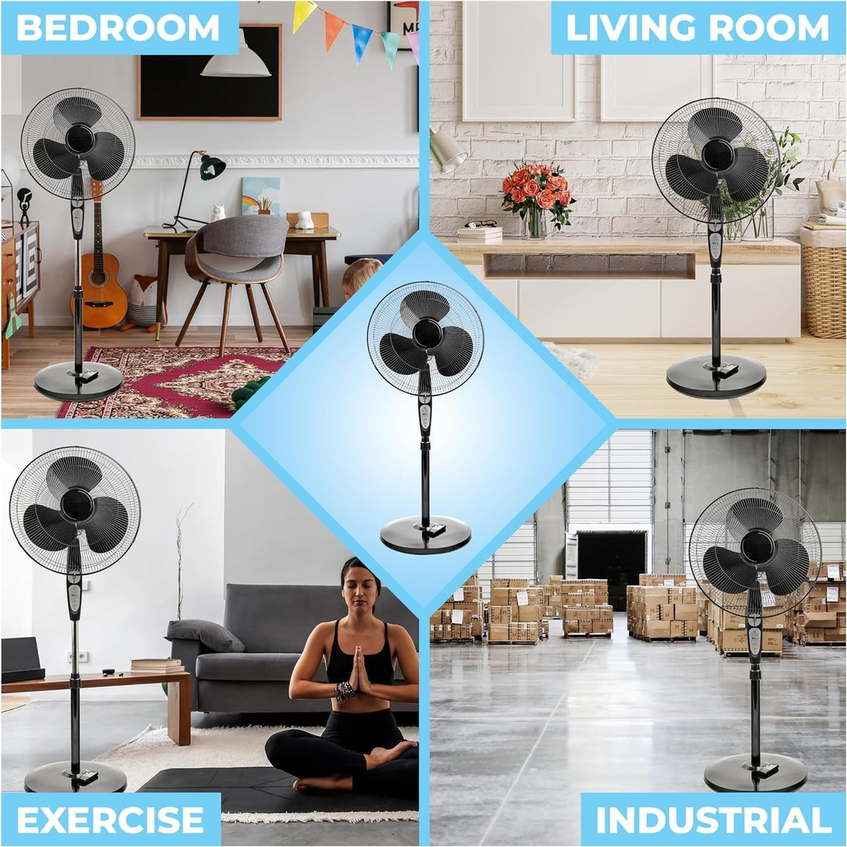 18" Oscillating Pedestal Fan with Remote Control, 3 Speed, Adjustable Height & Tilt M9781