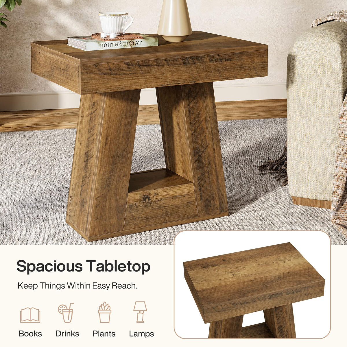 24" 2-Tier Narrow Wooden Side Table Set of 2 E789784