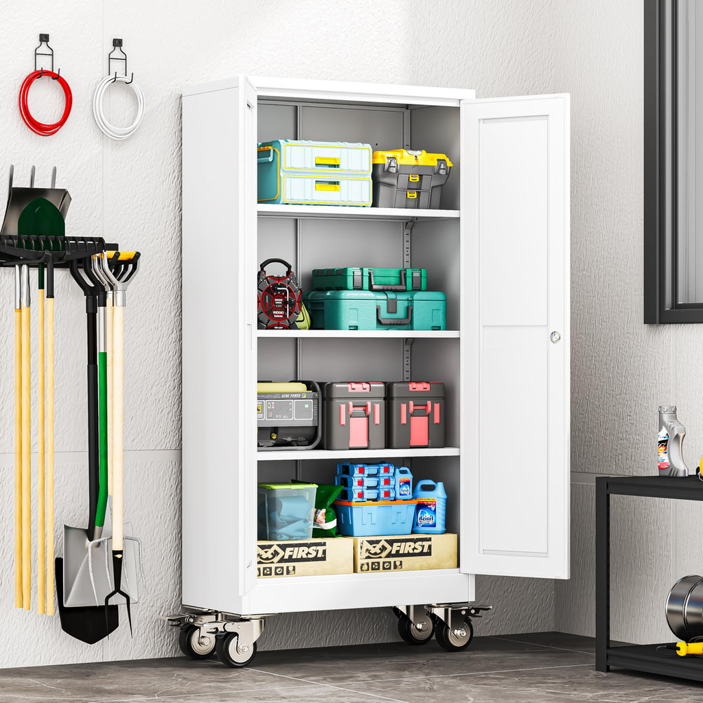61" Metal Rolling Storage Cabinet with 2 Doors and Wheels O876902