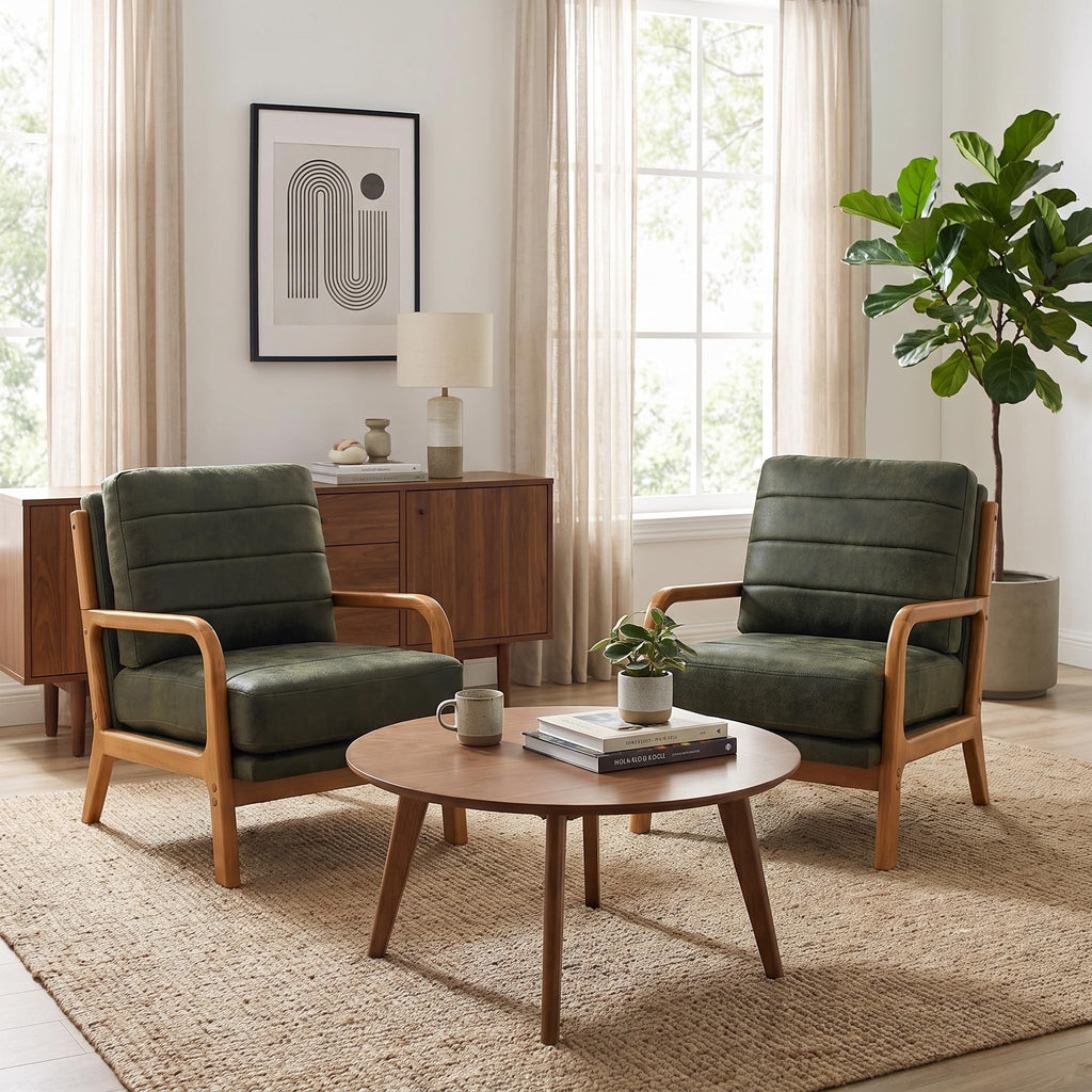 Mid Century Modern Faux Leather Accent Chair Set of 2 W958