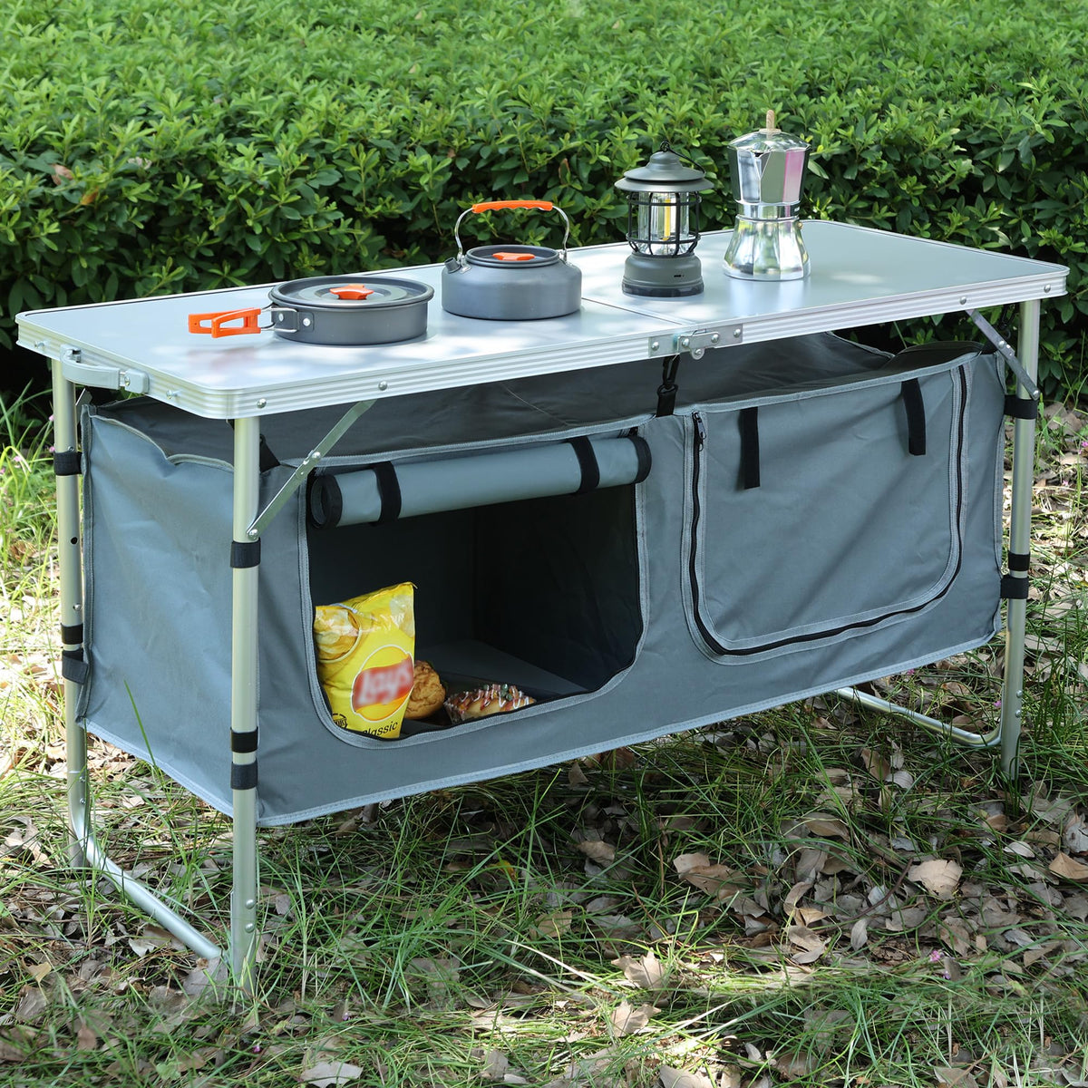Camping Table with Storage Gray L24173