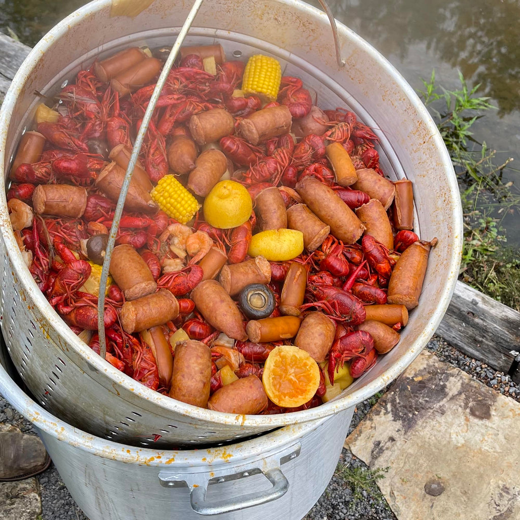 60 Qt Aluminum Stockpot with Basket D386