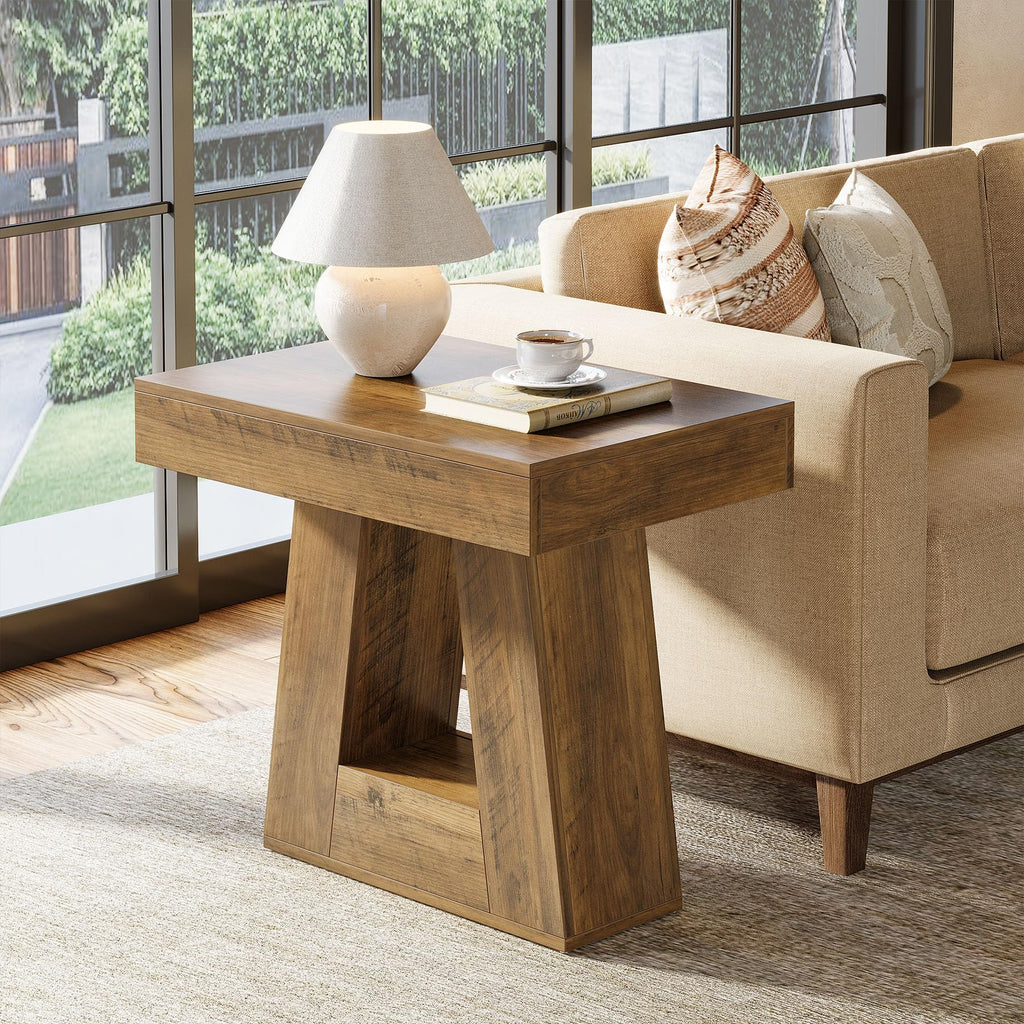 24" 2-Tier Narrow Wooden Side Table Set of 2 E789784