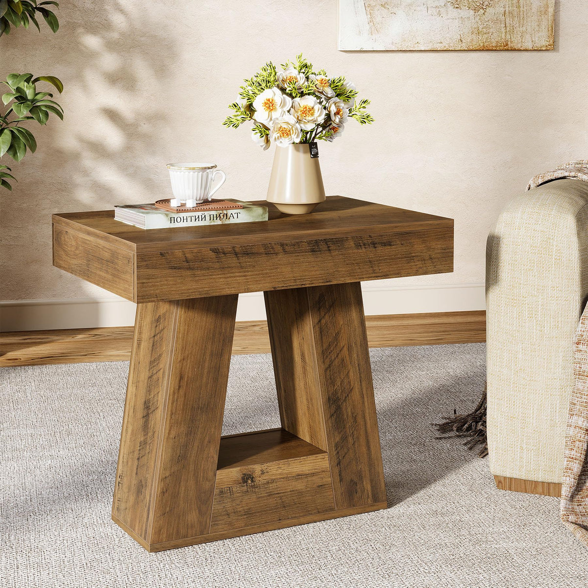 24" 2-Tier Narrow Wooden Side Table Set of 2 E789784